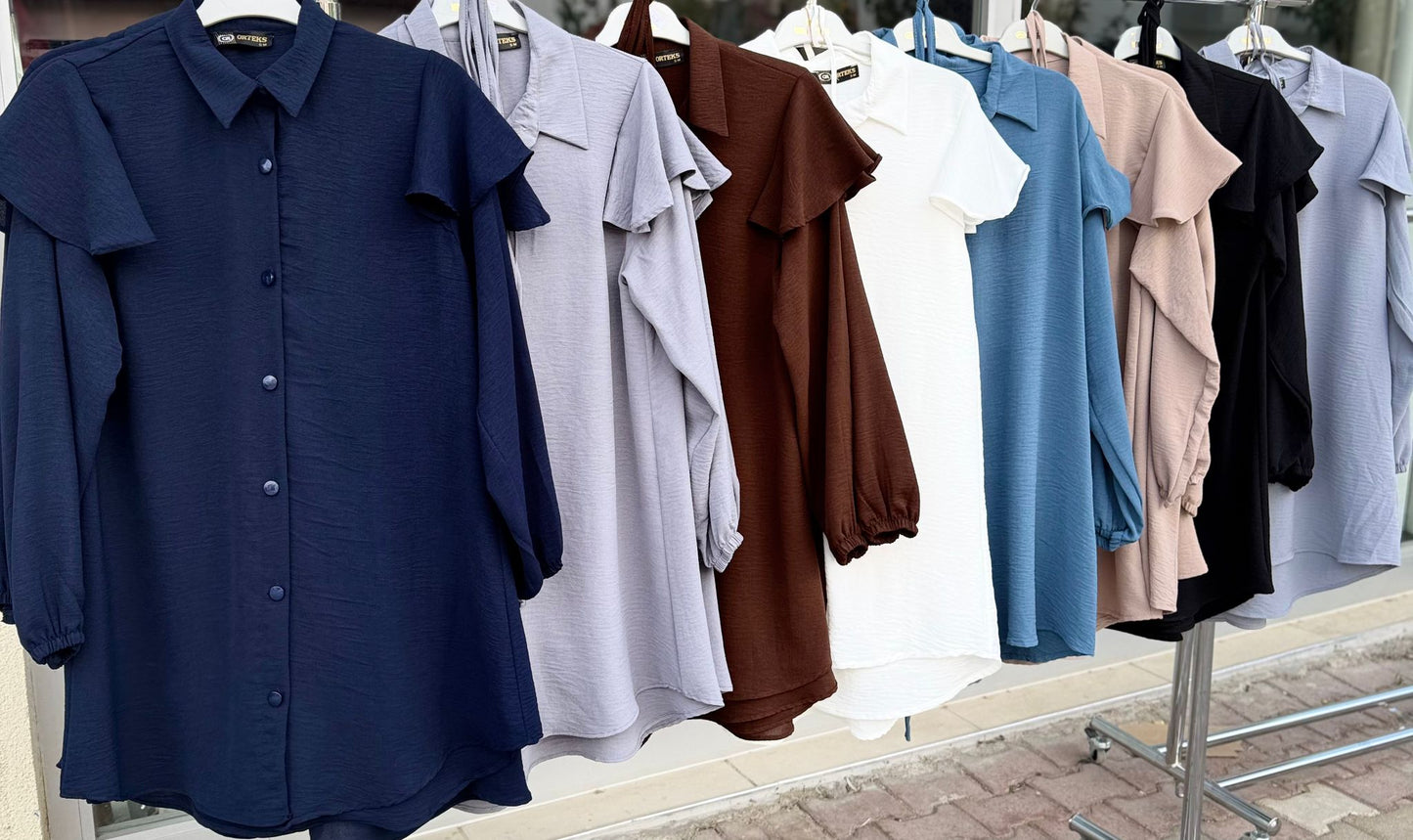 Volan Kol Detaylı Dökümlü Gömlek | CASCANİC Basic Line