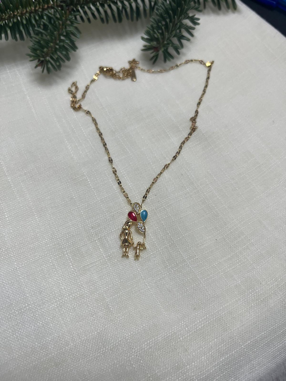 Anne Çocuk Tasfirli Gold Çelik Kolye