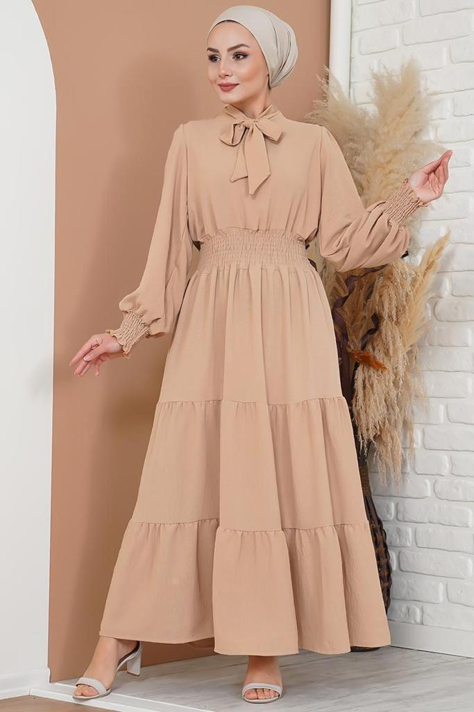 Fular Detaylı Şifon Tesettür Elbise - CASCANİC Elegance