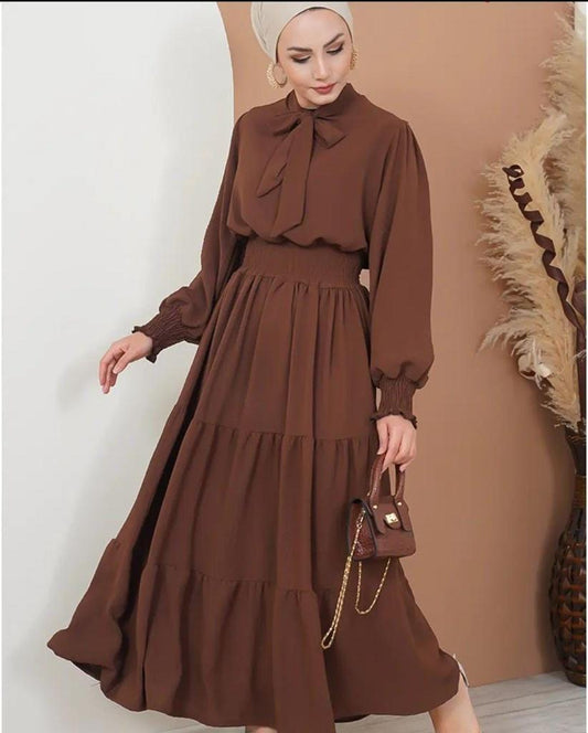 Fular Detaylı Şifon Tesettür Elbise - CASCANİC Elegance