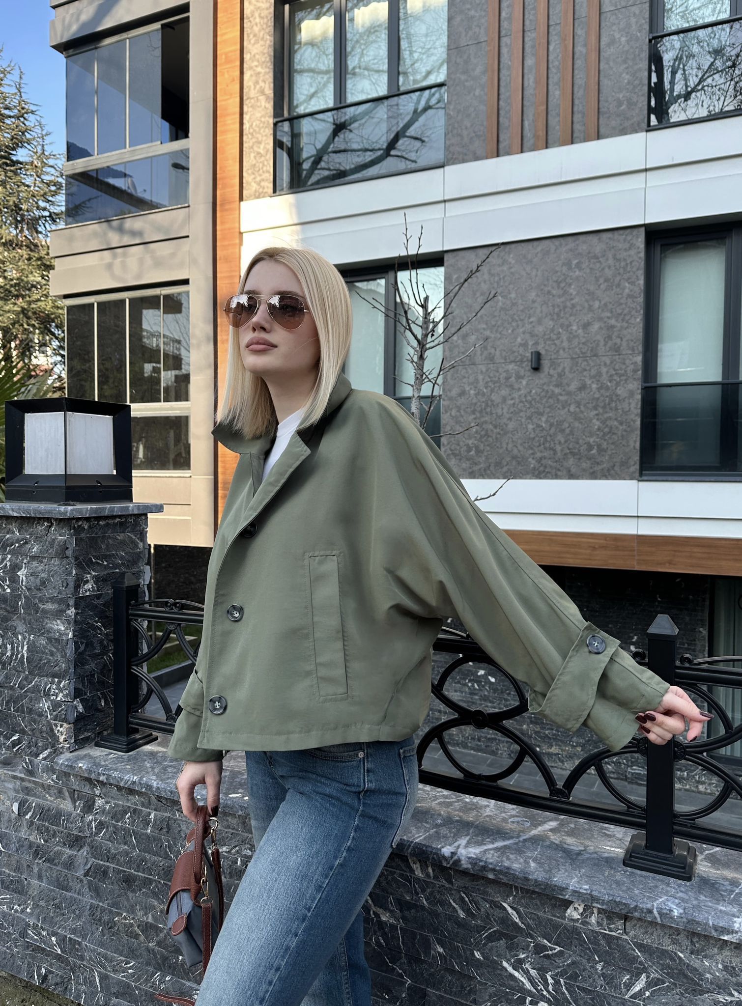 Oversize Haki Crop Ceket