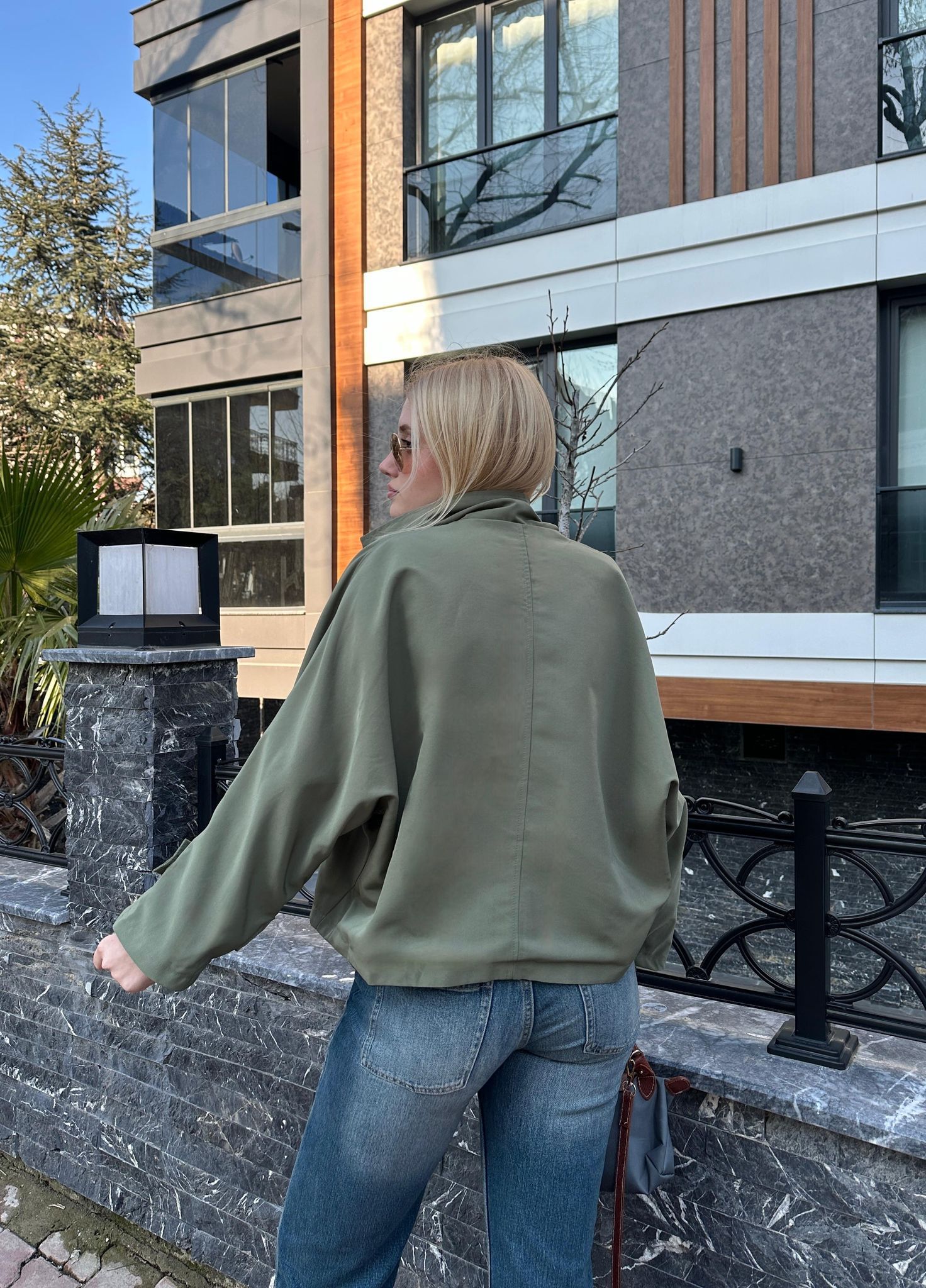Oversize Haki Crop Ceket