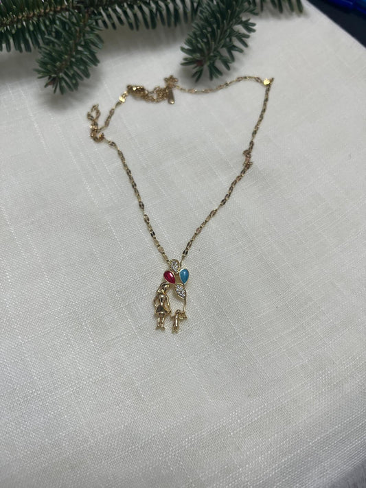 Anne Çocuk Tasfirli Gold Çelik Kolye