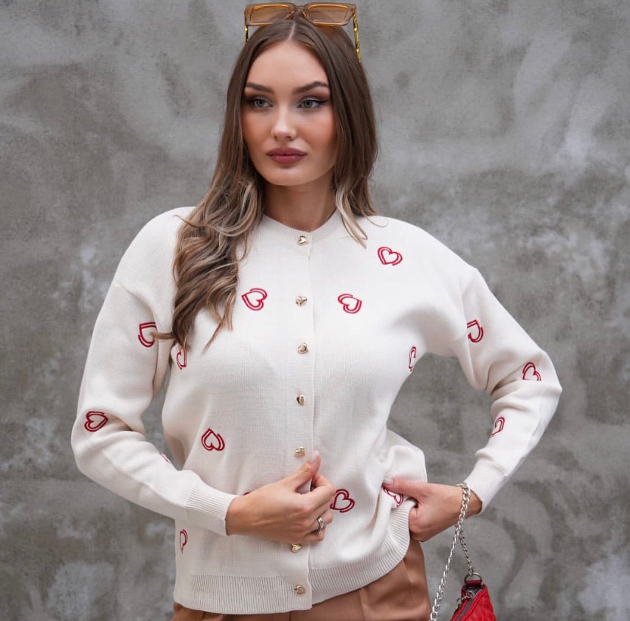 Kalp Detaylı Triko Hırka