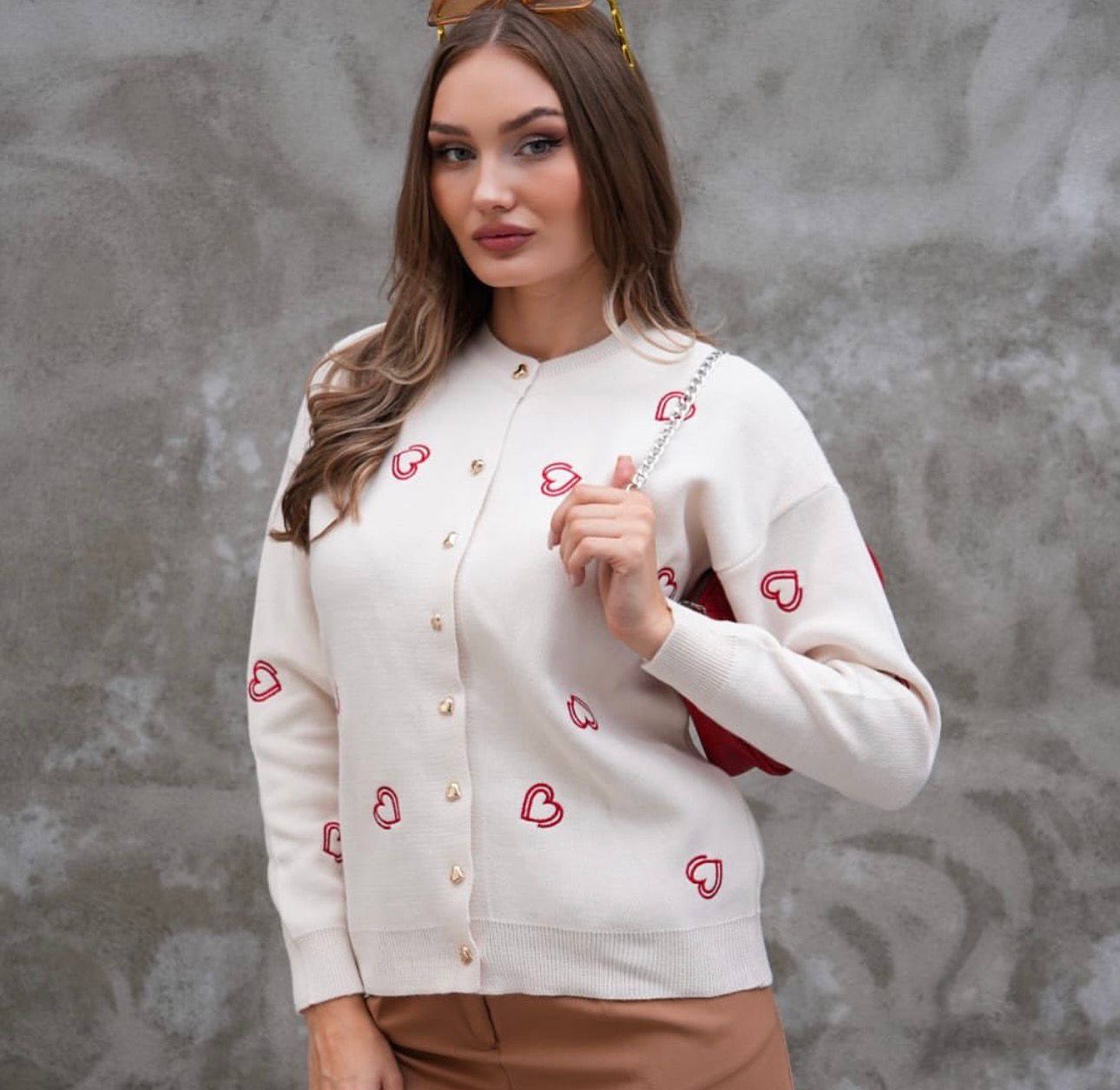 Kalp Detaylı Triko Hırka