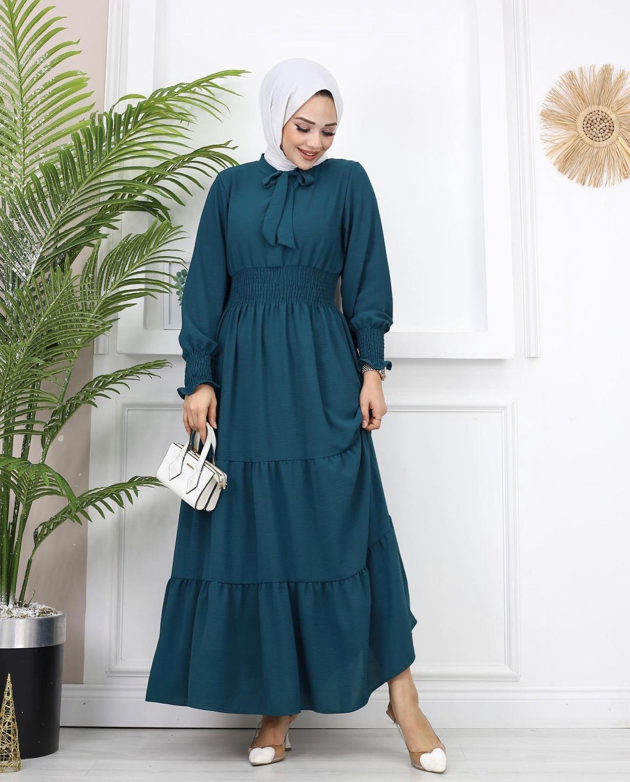 Fular Detaylı Şifon Tesettür Elbise - CASCANİC Elegance