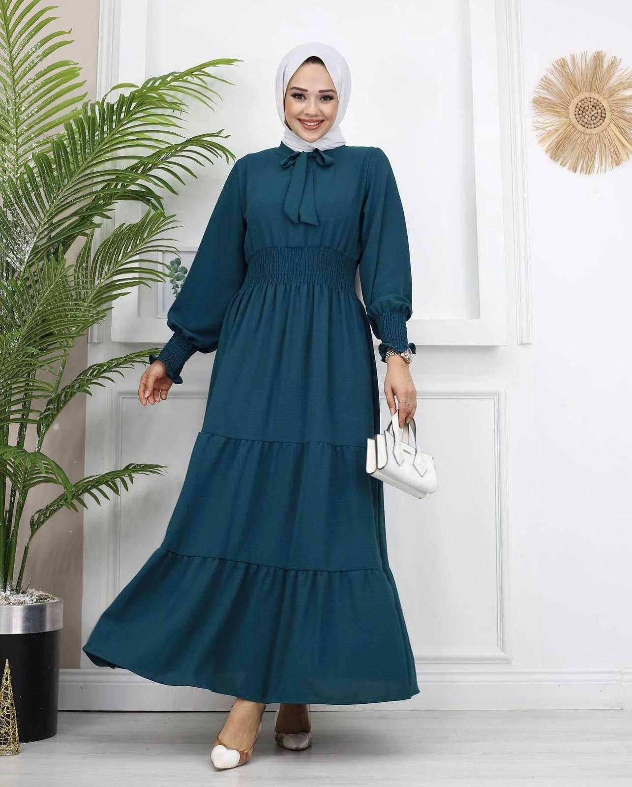 Fular Detaylı Şifon Tesettür Elbise - CASCANİC Elegance