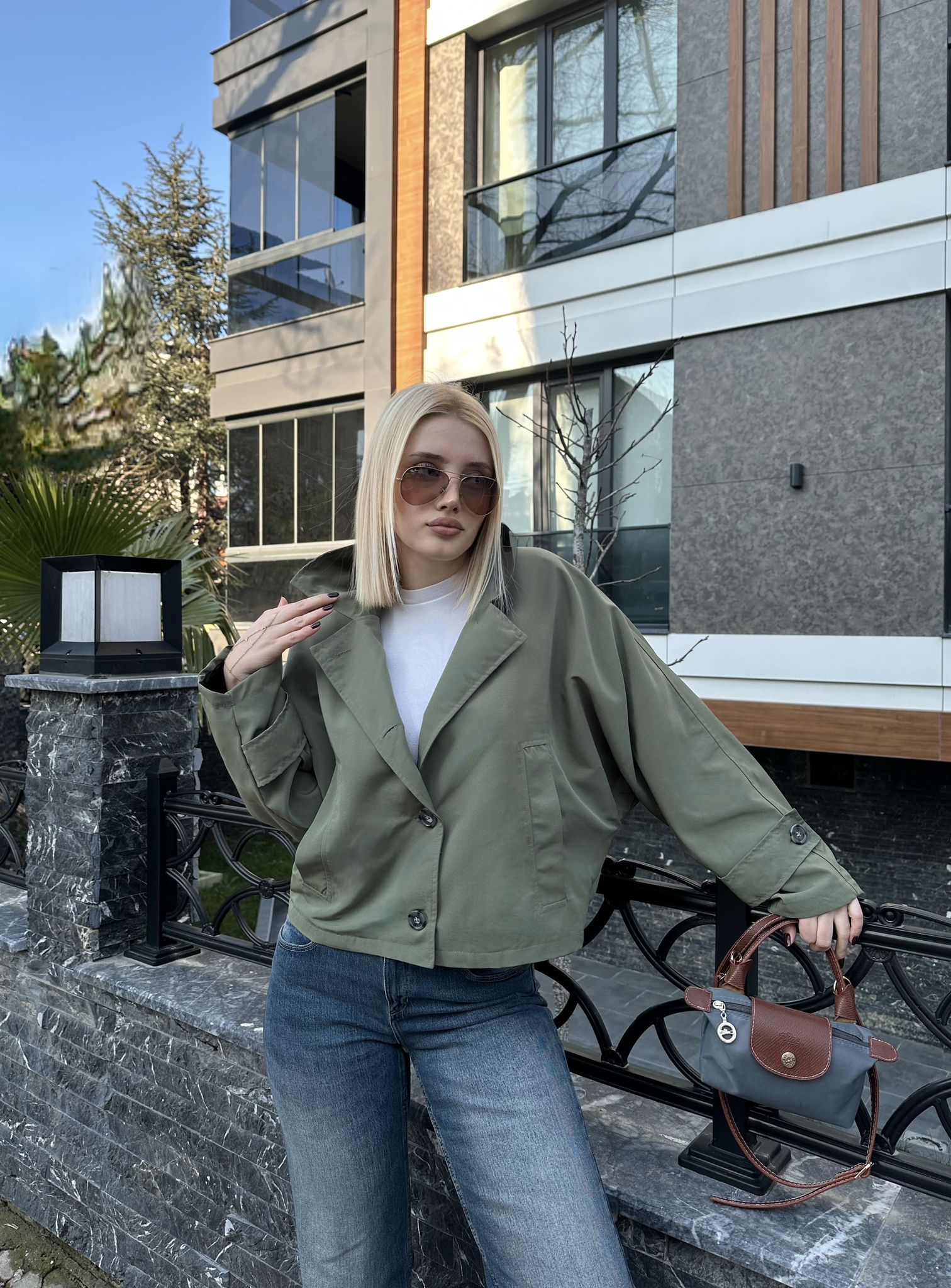 Oversize Haki Crop Ceket