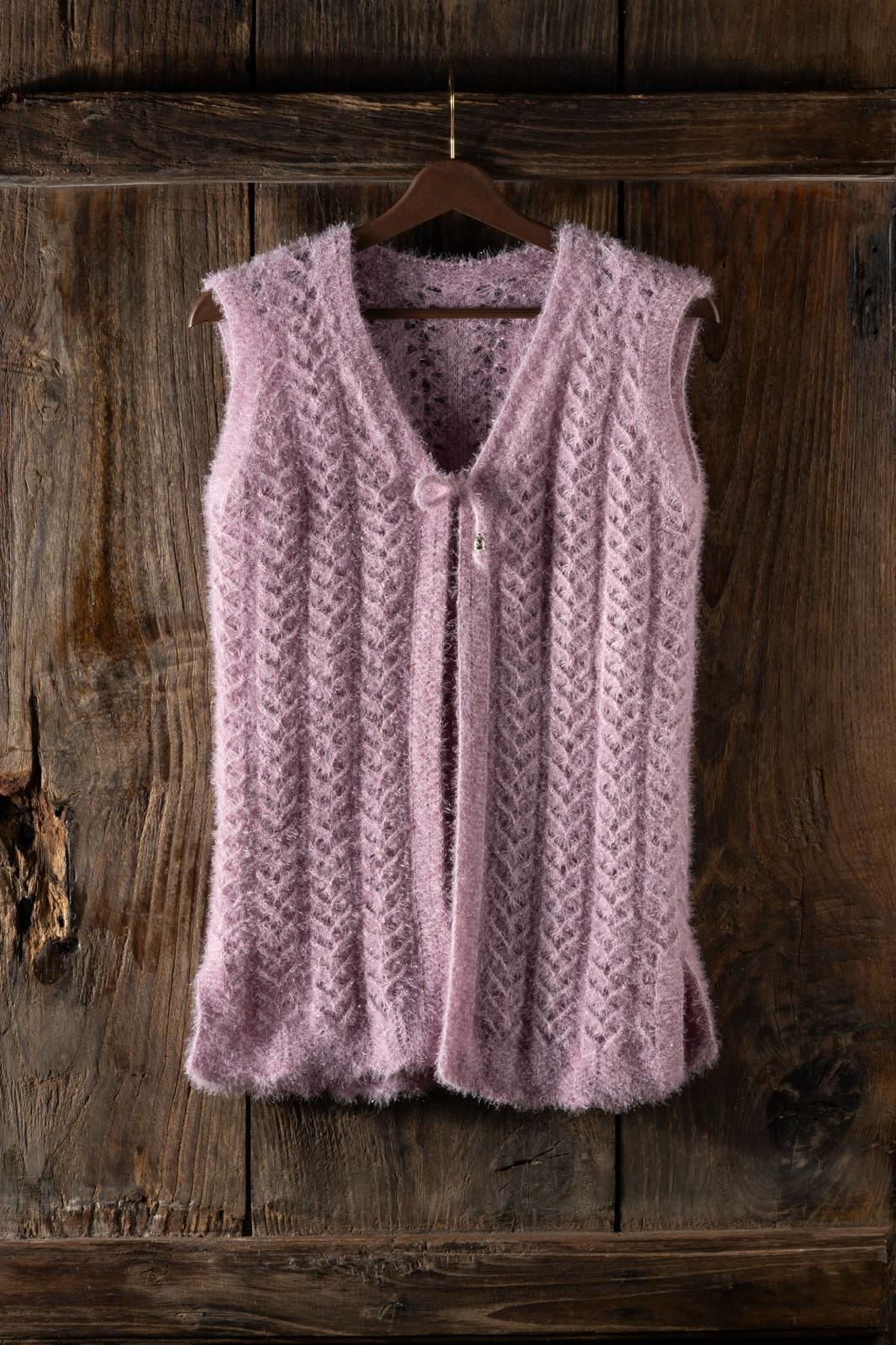 Simli El Örgüsü Görünümlü Yelek