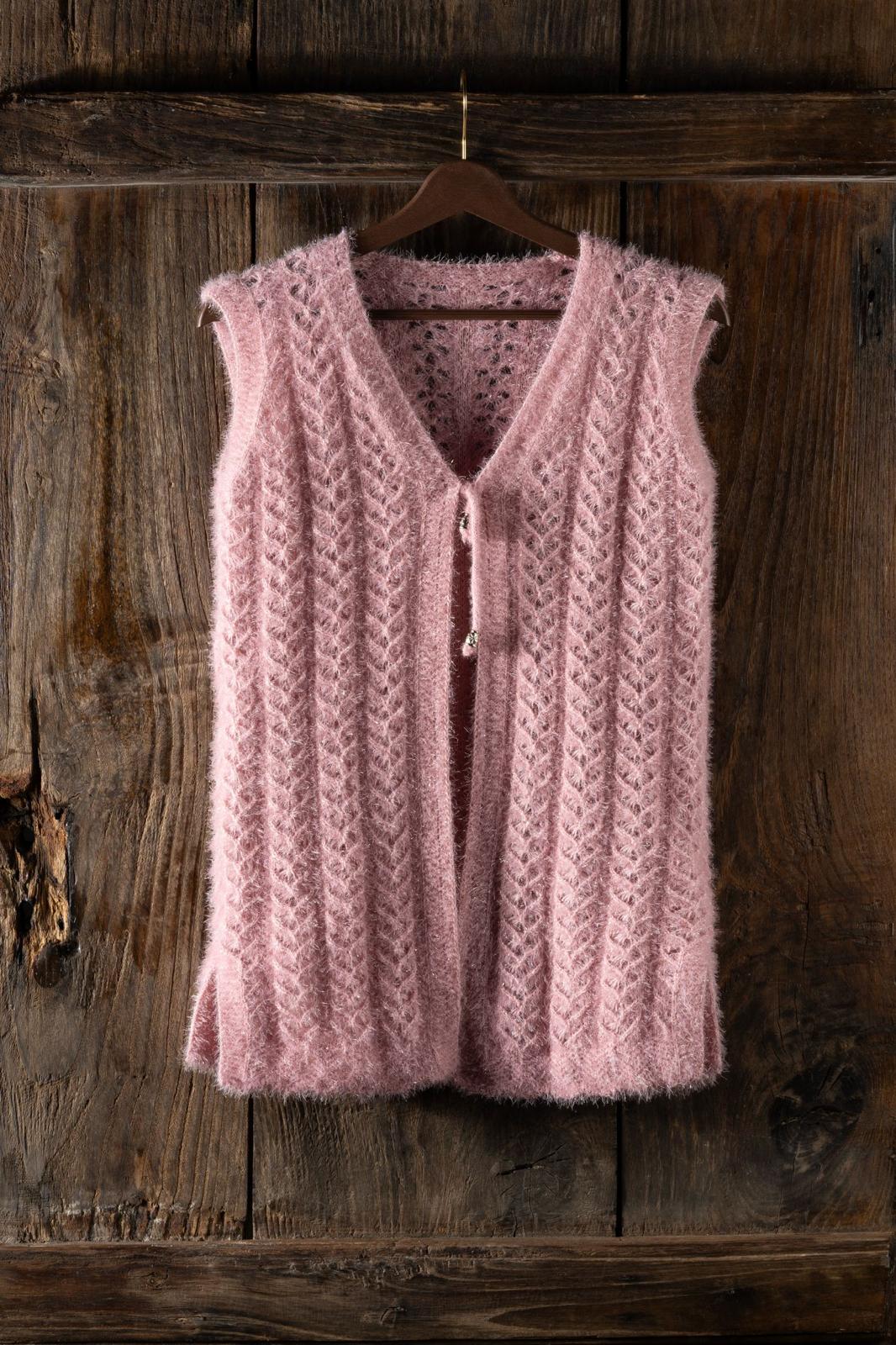 Simli El Örgüsü Görünümlü Yelek